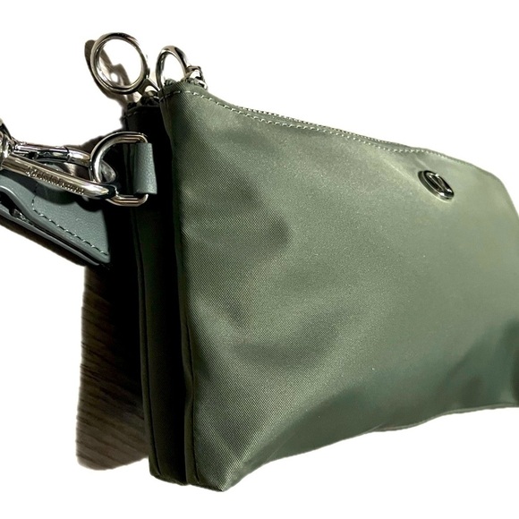 Lululemon Dual Pouch Grey Sage Green Wristlet Bag